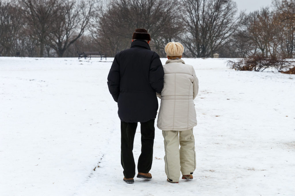 Winter - Elderly couple walking in the park